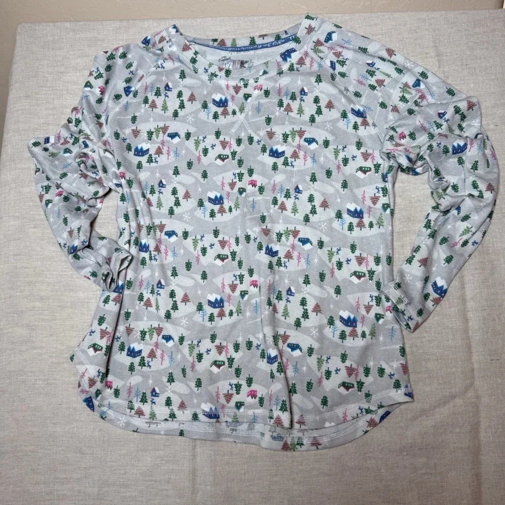 Muk Luks Womens XL Hacci Knit Christmas Tree‎ Gray Fleece Pajamas Set XL